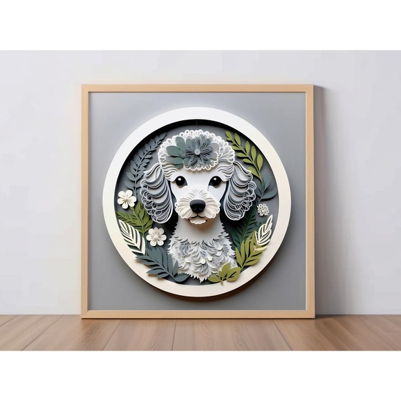 Miniature Poodle Papercut Art: 12x12 Gray Mini Poodle Pet Portrait Digital Print - Picture 1 of 7
